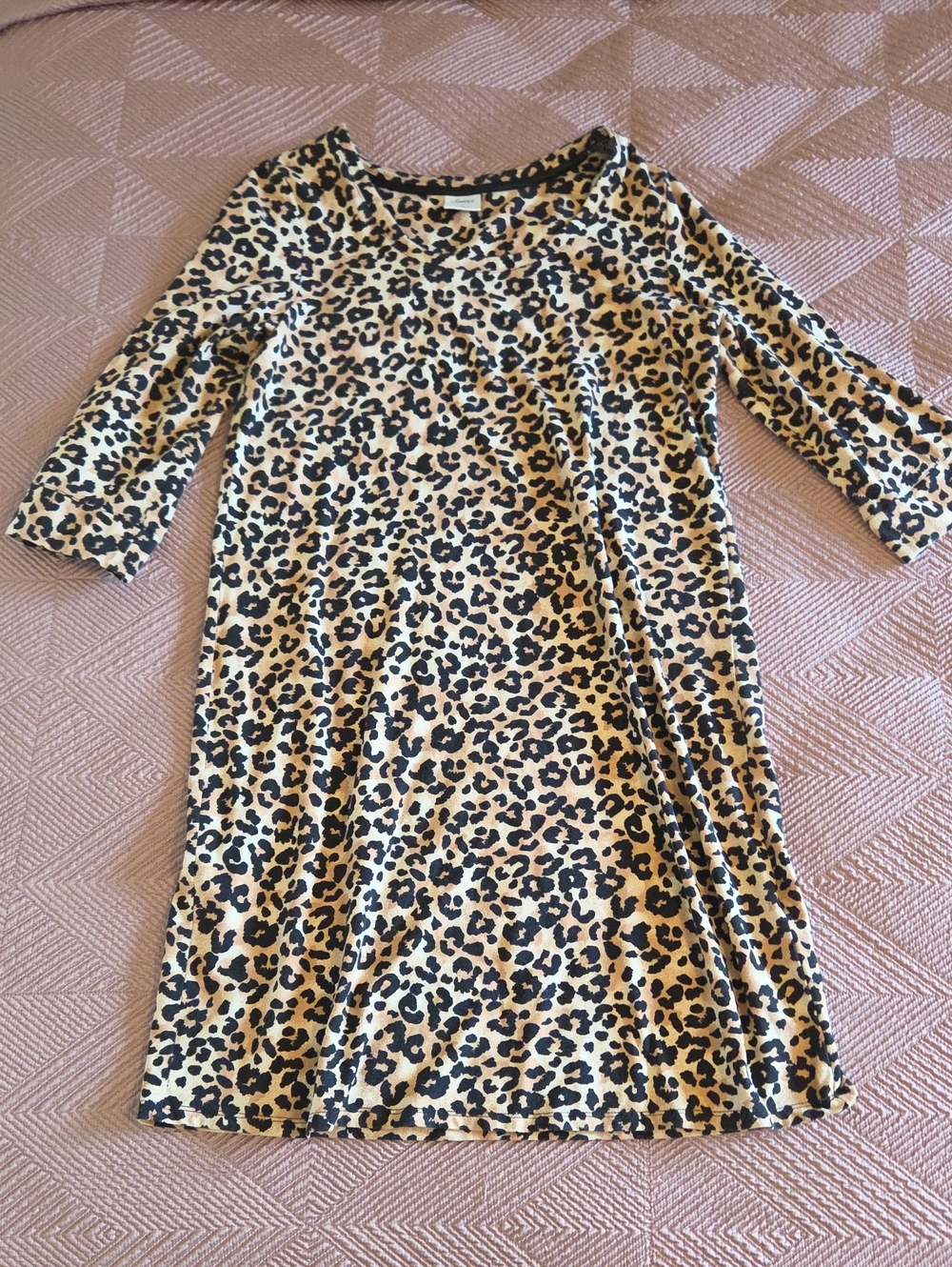 Soma Leopard Print Nightgown Pajama in Tan and Black - Three-Quarter Sleeves - S